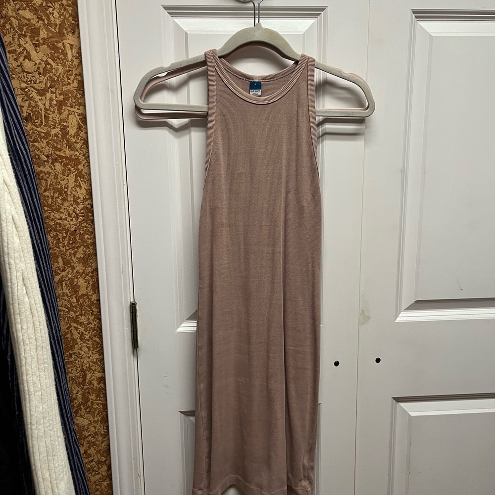 Sleeveless Tan Ribbed Mini Dress
